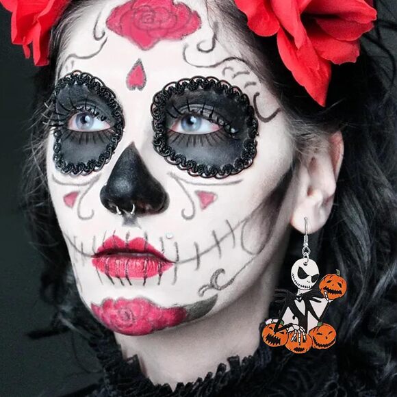 Nightmare Skeleton Earrings Women Skull Dangle Horror Jewelry Pumpkin King Gift - Picture 8 of 8